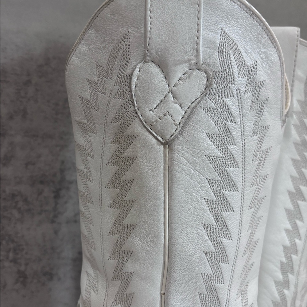 Oak Tree Farms White Leather Western Pull On Snip Toe Boots Size 6.5 - Picture 3 of 15